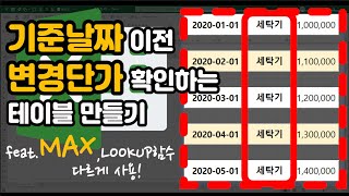 엑셀 이것만! ﻿엑셀 이것만! 기준날짜 이전, 변경단가 확인하는 테이블 만들기 (feat. MAX, LOOKUP 함수 다르게 사용!)