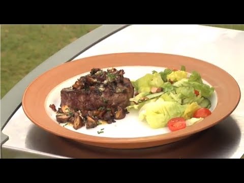 Beef Tenderloin Steaks with Seared Mushrooms and Red...