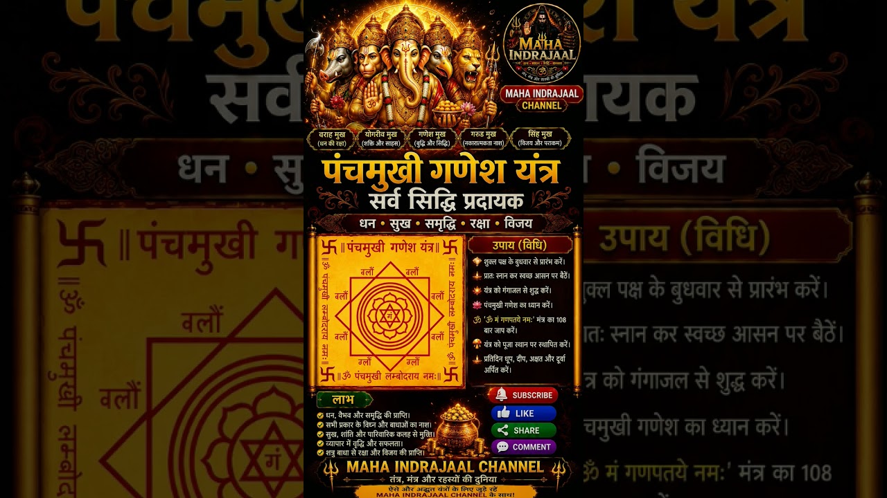 पंचमुखी गणेश यंत्र/धन, सफलता, रक्षा यंत्र | PanchmukhiGaneshYantra#motivation@mahaindrajaal