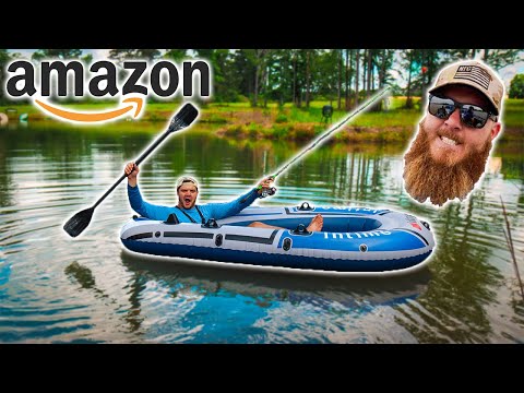 Fishing w/ AMAZON's Cheapest INFLATABLE BOAT in Lojo's Backyard Pond (big mistake)