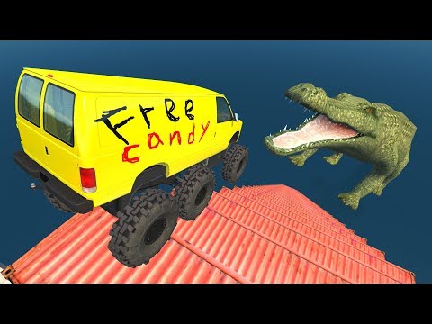 Stair Jumps Down Crashes Into Pool with Giant Crocodile - BeamNG drive