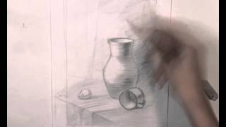 Смотреть онлайн Как поэтапно нарисовать натюрморт с вазой карандашом