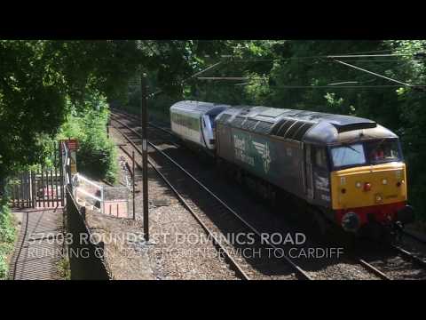 DRS 57003 rounds the bend at St Dominics Road running on 5Z37