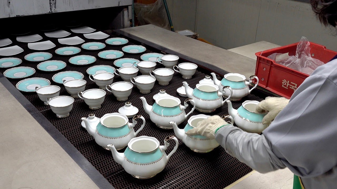Luxury Teapot and Teacup Manufacturing Process. 80 Year Old Korean Ceramic Factory