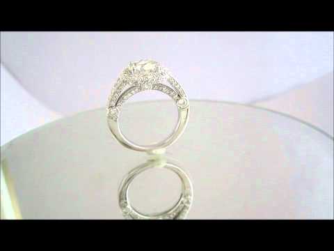 18K WHITE GOLD ROUND CUT DIAMOND ENGAGEMENT RING ART DECO ANTIQUE STYLE 2.40CTW - KNR INC - 346