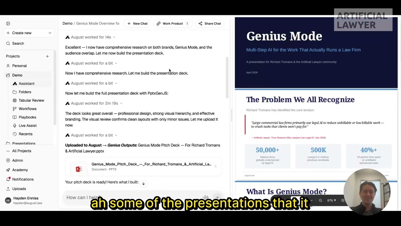 AL TV Product Walk Through: Legal AI Platform August - Genius Mode