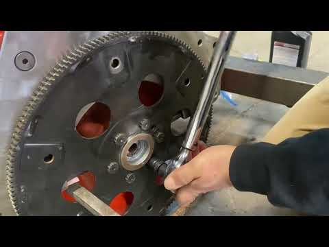 Installing trans dapt adapter plate, flex plate and transmission plus dropping motor in