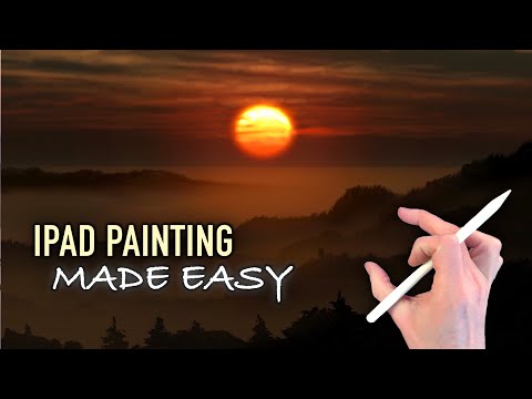 IPAD PAINTING TUTORIAL - Dark Sunset easy mountain landscape in Procreate