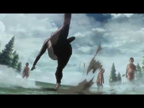 Attack on Titan- The beast titan throws a giant boulder toward the wall
