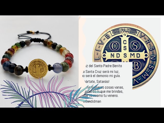 Vídeo relacionado con EUEAVAN Pulsera con medalla de San Benito hecha a mano con cordón rojo de la suerte Pulsera doble cara de San Benito con cruz Amuleto del santo patrón Joyería católica Regalo religioso (plata-negro)