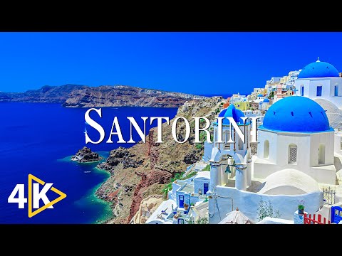 FLYING OVER SANTORINI (4K UHD) - Soothing Music Along With Beautiful Nature Video