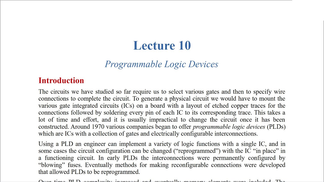 LC Lecture 10 Programmable Logic Devices