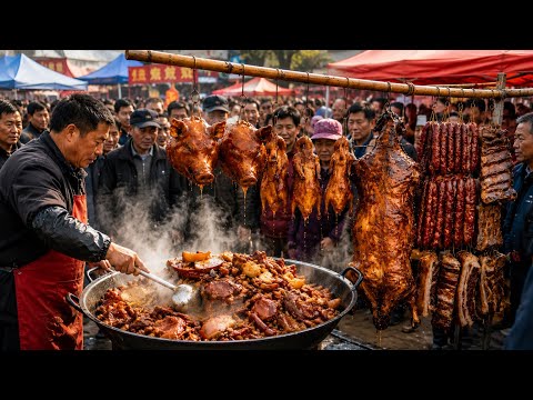 $1 Chinese Street Food Tour | Seafood Pot Pies, Pig Heads, Beef Offal & Rural China