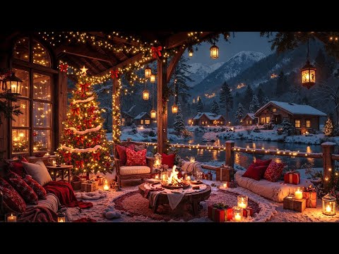 Fireplace with Christmas Jazz 🎅 Warm Cabin Ambience & Christmas Background for Stress Relief