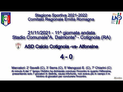 21/11/21 – Eccell. E.R. "C" – 11^ and. – Cotignola-Alfonsine 4-0 SINTESI