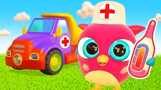 Baby penguin needs help! Hop Hop is ready for rescue! Tow truck & an ambulance. Cartoons for kids.