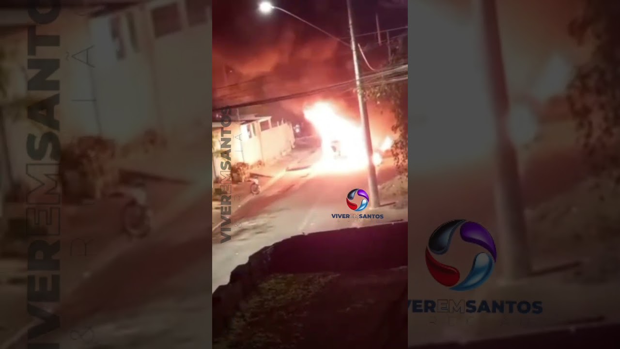 Caminhão-tanque carregado com piche pega fogo em Praia Grande.