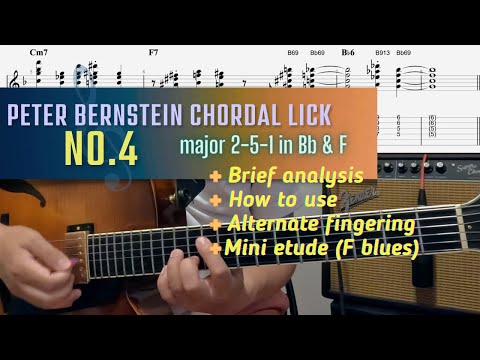 Peter Bernstein chordal lick No.4 with mini etude - Jazz blues exercise in F