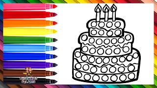 Desenhar e Colorir um Bolo de Aniversário POP IT 🎂🔴🟠🟡🟢🔵🟣🌈 Desenhos para Crianças