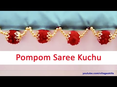 How to make yarn pom pom saree kuchu,saree kuchu with pom poms,saree tassels,saree kuchu design#07 Video