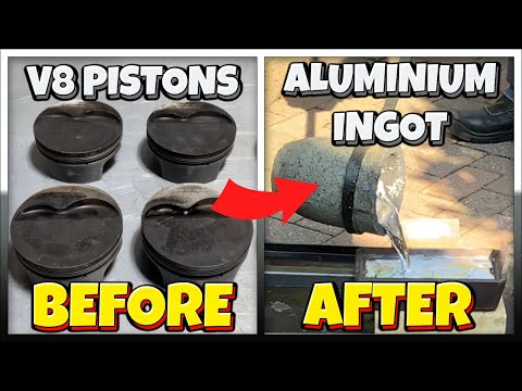 Ford Small Block V8 Piston Melt - Ingot - Home Made Furnace - Bullion - Molten Metal - Aluminium