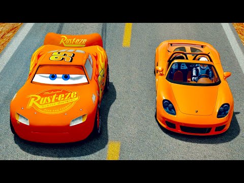 Lightning McQueen Orange Edition vs Porsche Carrera GT - Drag Race 10 KM