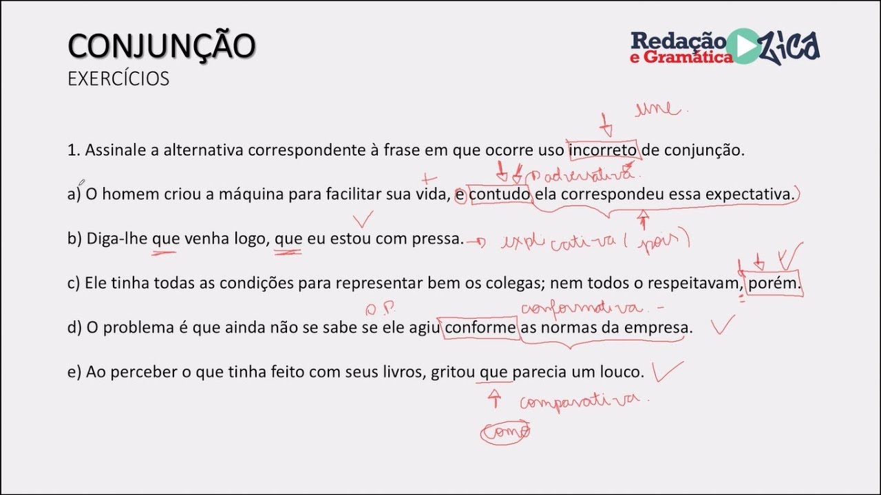 CONJUNÇÃO: RESOLUÇÃO DE EXERCÍCIOS - Profa. Pamba