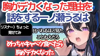 【ぶいすぽ切り抜き】自分の胸が大きくなった理由を話す一ノ瀬うるは、スト6は運動や健全などクリーンなイメージを提唱するのせさん、鳩の豆知識からリスナーのおもしろいコメントをひろう
