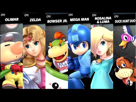 Olimar VS Zelda VS Bowser Jr. VS Mega Man VS Rosalina & Luma VS Duck Hunt Duo LV9 CPU Smash Ultimate
