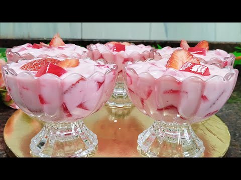 ❤️Only 3 Ingredients Dessert | Jello/Jelly With Yoghurt & Strawberries | Dessert Spoon❤️