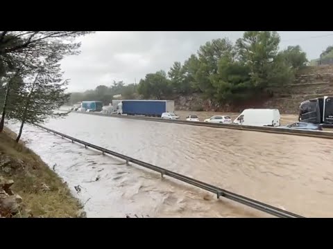 L'autoroute A9 inondée dans le Gard (2021)