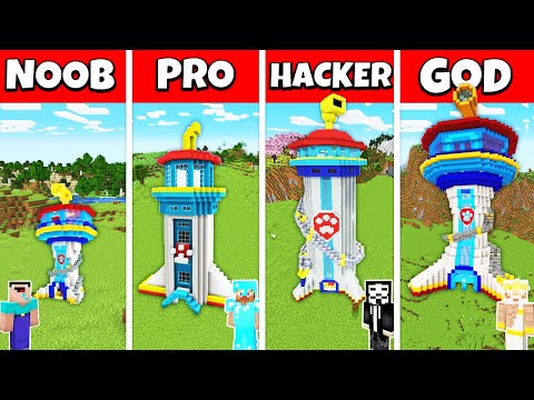 Minecraft Paw Patrol Tower Build Challenge - Noob vs Pro vs Hacker vs God Animation