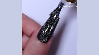 Black Reflective Glitter Nail Swatch I BORN PRETTY