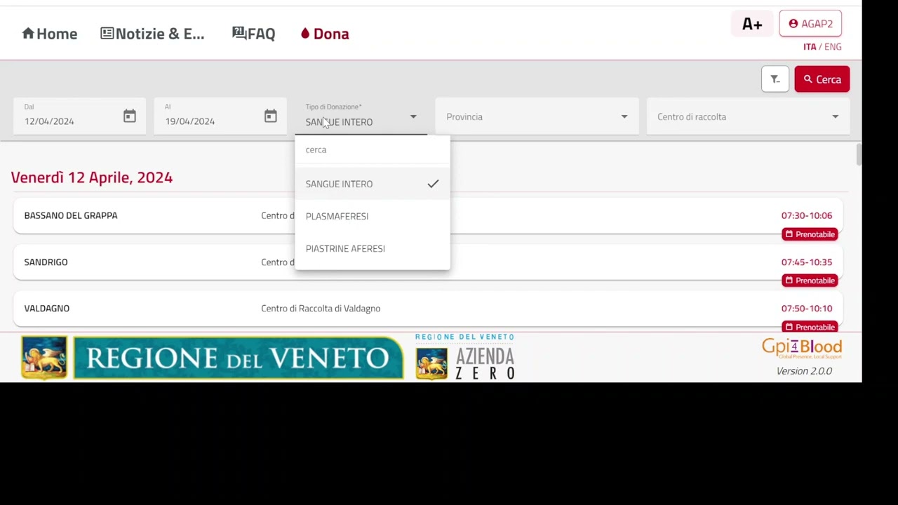 Prenotazione e gestione della donazione​