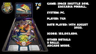 Space Shuttle 2016 - Zaccaria Pinball - Arcade mode, 5 balls - 182,803,609 points.