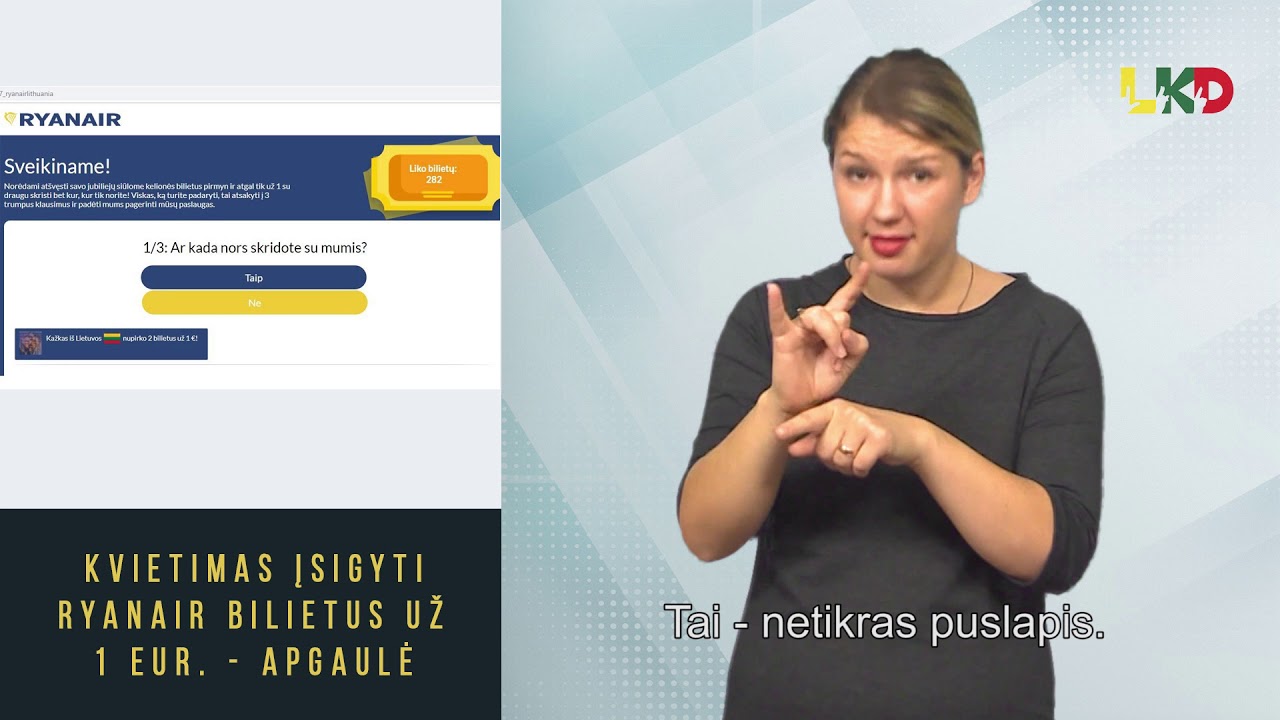 Kvietimas už 1 eurą įsigyti Ryanair bilietus - apgaulė