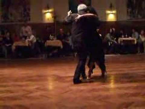  Mariela Soledad Chaves  and  Riccardo Maceiras  are  dancing  to  the  milonga  "  Arrabalera  "