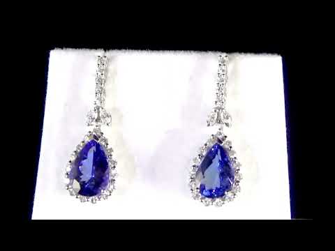 Lady's 14k White Gold 7.5ct (TW) Tanzanite and Diamond Dangling Earrings