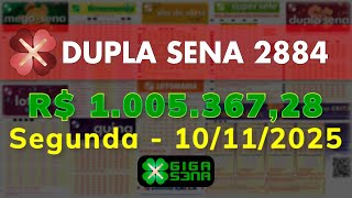 Resultado da Dupla Sena 2884, Segunda-feira, 10/11/2025