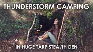 Stealth Camping with a Thunderstorm ⛈️ Cooking Meat on Fire