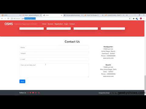 Contact Form Page of Online Service Management System PHP MySQL Project Hindi