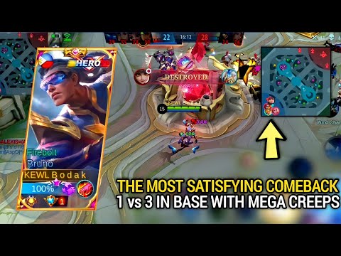 THE MOST SATISFYING COMEBACK (1vs3 with mega creeps) | BRUNO BEST BUILD AND EMBLEM MLBB