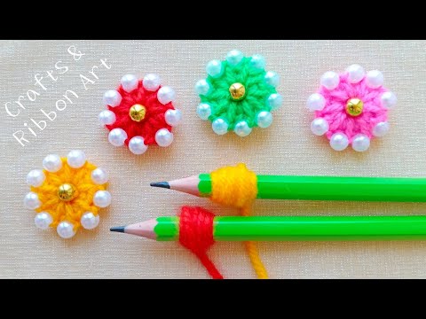 Amazing Woolen Craft Ideas with Pencil - Hand Embroidery Easy Trick - DIY Woolen Flower -Sewing Hack