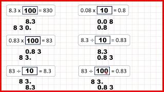 Solve missing number problems for decimal multiplication / division by 10 or 100 | Decimals | Year 4