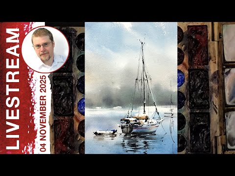 Monday Livestream 51: Boat on the Lake (Watercolor Landscape Demo)