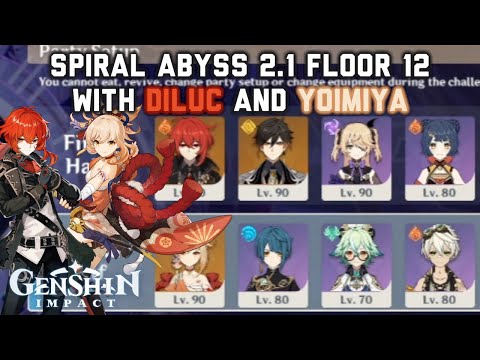 Diluc and Yoimiya Clearing Floor 12 2.1 Spiral Abyss (9 Stars) | Genshin Impact