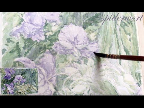 Tradescantia spiderwort(Occidentalis) with bluish-purple petals l watercolor painting on canvas