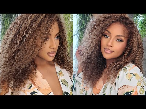 Summer Must Have! Honey Blonde Curly Precut Lace Wear...