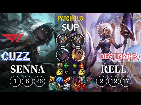 T1 Cuzz Senna vs Destiny(KR) Rell Sup - KR Patch 11.5