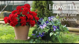 How to Fill an Outdoor Planter with Artificial Flowers + Fake Plants